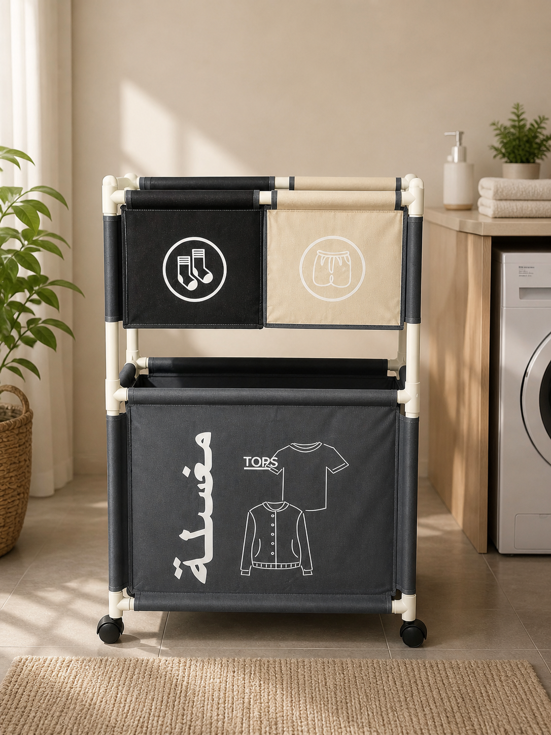 منظم غسيل متعدد الطبقات بعجلات - Multi-Tier Laundry Organizer with Wheels