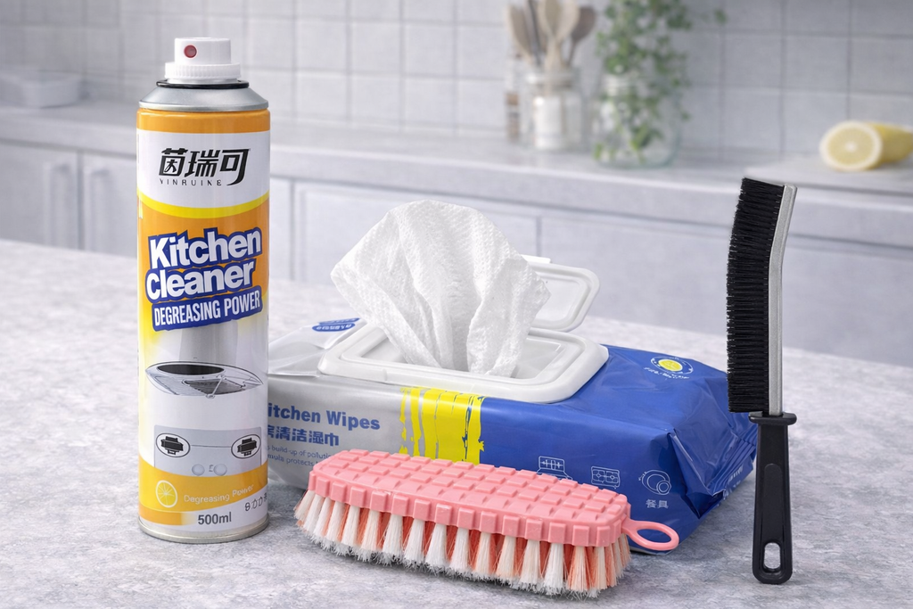 طقم تنظيف المطبخ لإزالة الدهون – 4 قطع - Kitchen Degreasing Cleaning Set – 4 Pieces