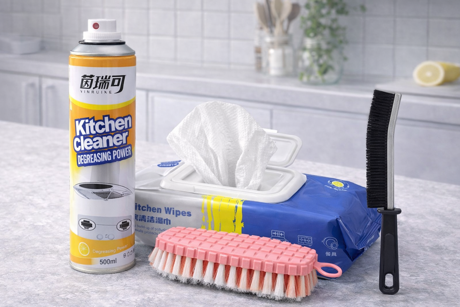 طقم تنظيف المطبخ لإزالة الدهون – 4 قطع - Kitchen Degreasing Cleaning Set – 4 Pieces