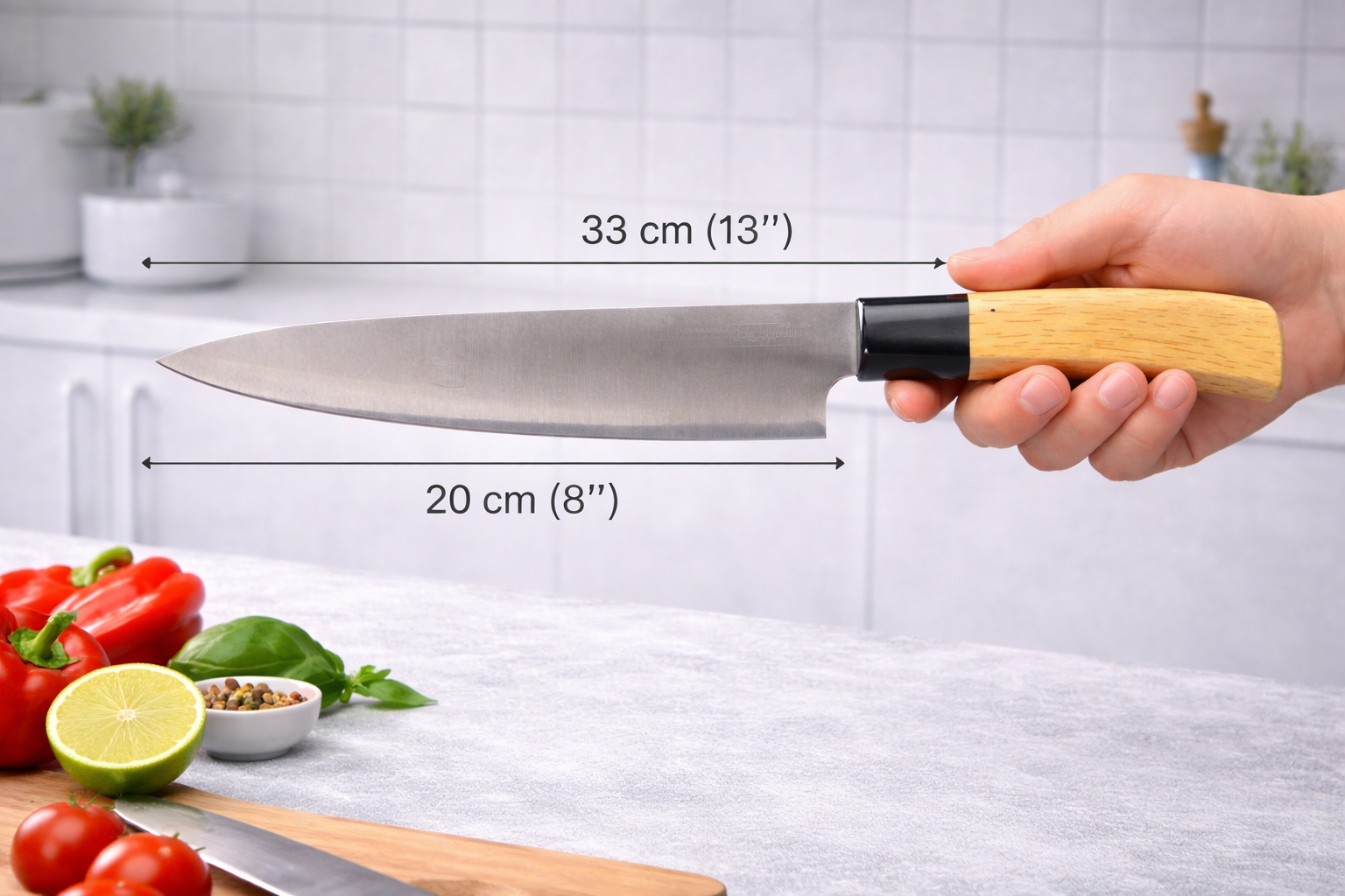 طقم مطبخ احترافي – سكينتين + مسن + بلانشة ستانلس Professional Kitchen Set – Knives + Sharpener + Stainless Cutting Board