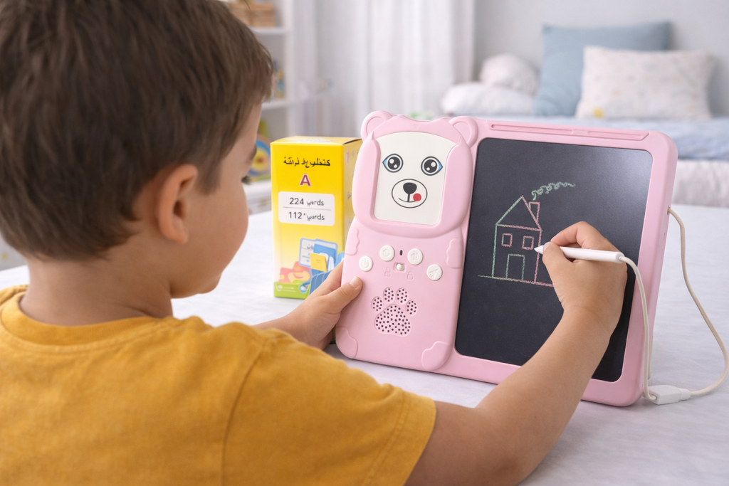جهاز تعليم الأطفال + لوح رسم LCD + كروت تعليمية | Kids Learning Tablet Set
